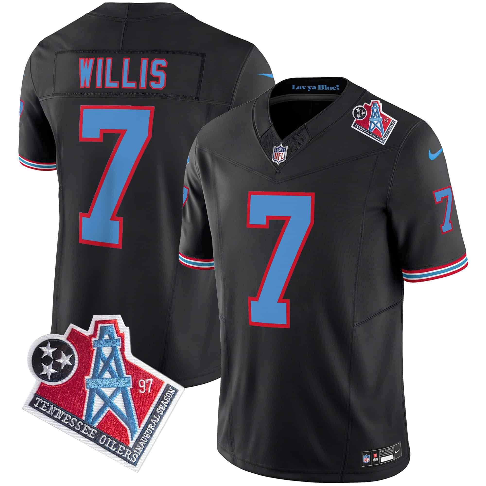 Men Tennessee Titans #7 Willis Black 1997 Throwback 2024 Nike Limited Vapor NFL Jersey